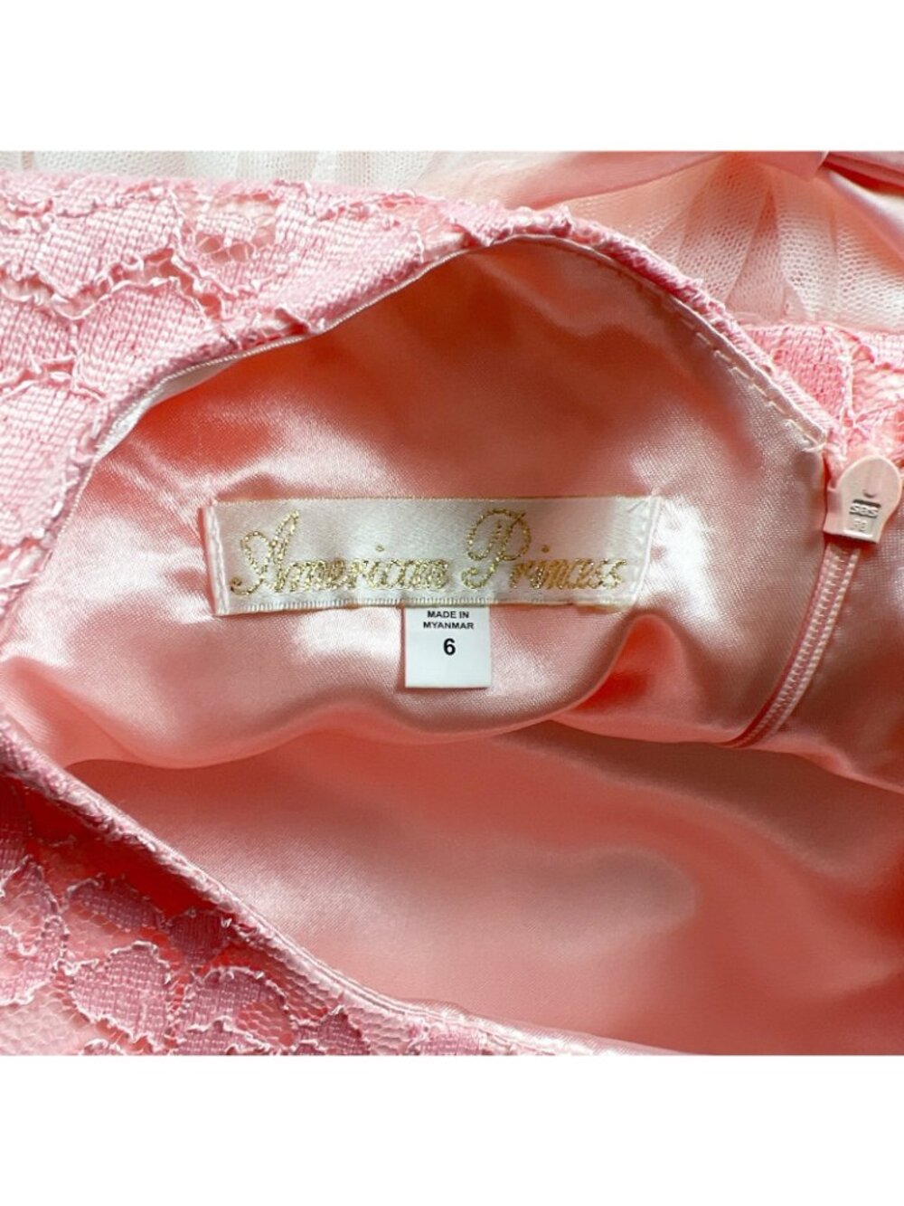 American Princess Girls Pink Floral Lace Tulle Party Dress 6 - Picture 3 of 5